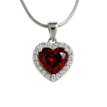 Conjunto de plata 925 con dije en forma de corazón rojo y circonias brillantes