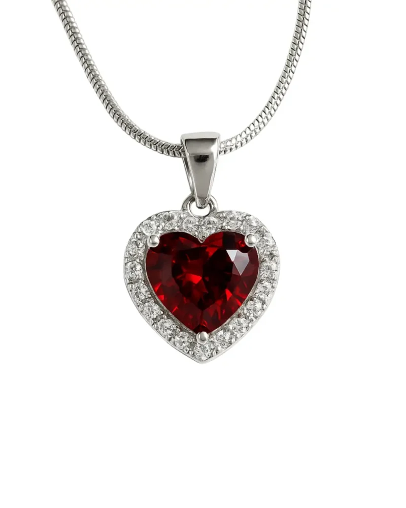 Conjunto de plata 925 con dije en forma de corazón rojo y circonias brillantes