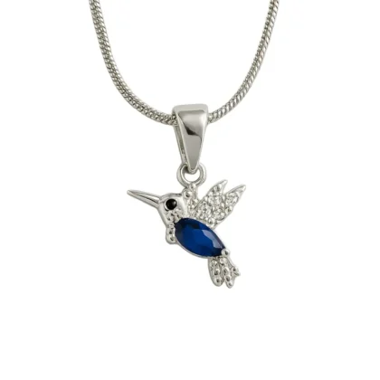 Conjunto colibrí en plata 925 con circonita azul y detalles en circonitas blancas.