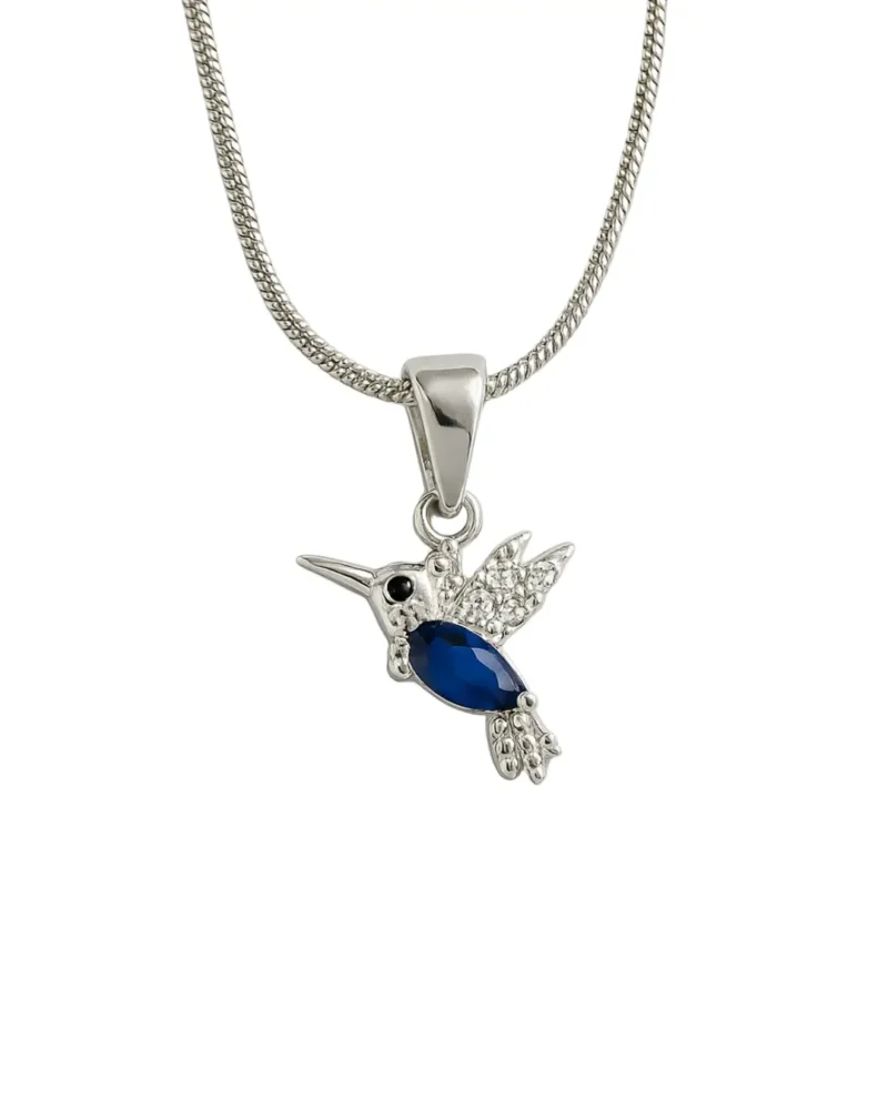Conjunto colibrí en plata 925 con circonita azul y detalles en circonitas blancas.