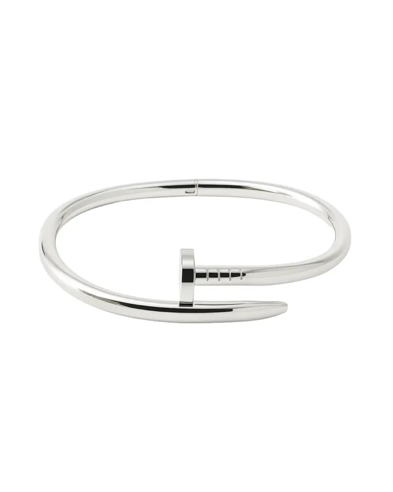 Esclava de acero blanco con diseño de clavo y minimalista.