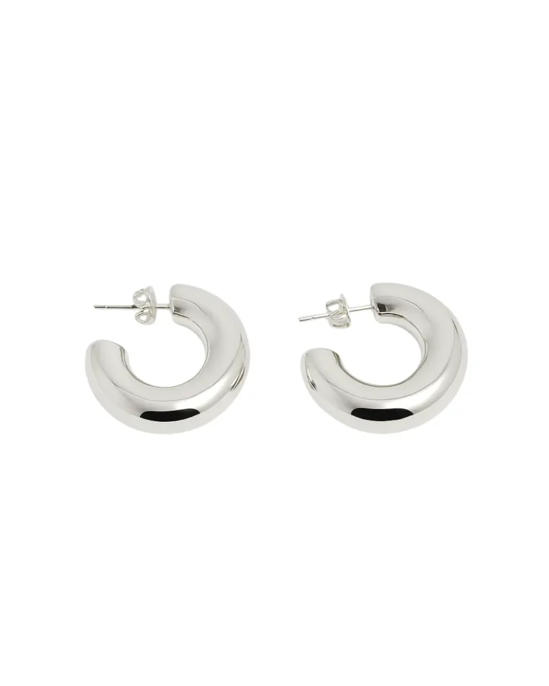 Aros chunky semi-círculo en acero blanco bañados en plata – Numena Joyas