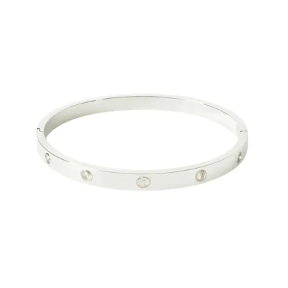 Esclava de acero blanco para mujer con incrustaciones de cubic brillantes