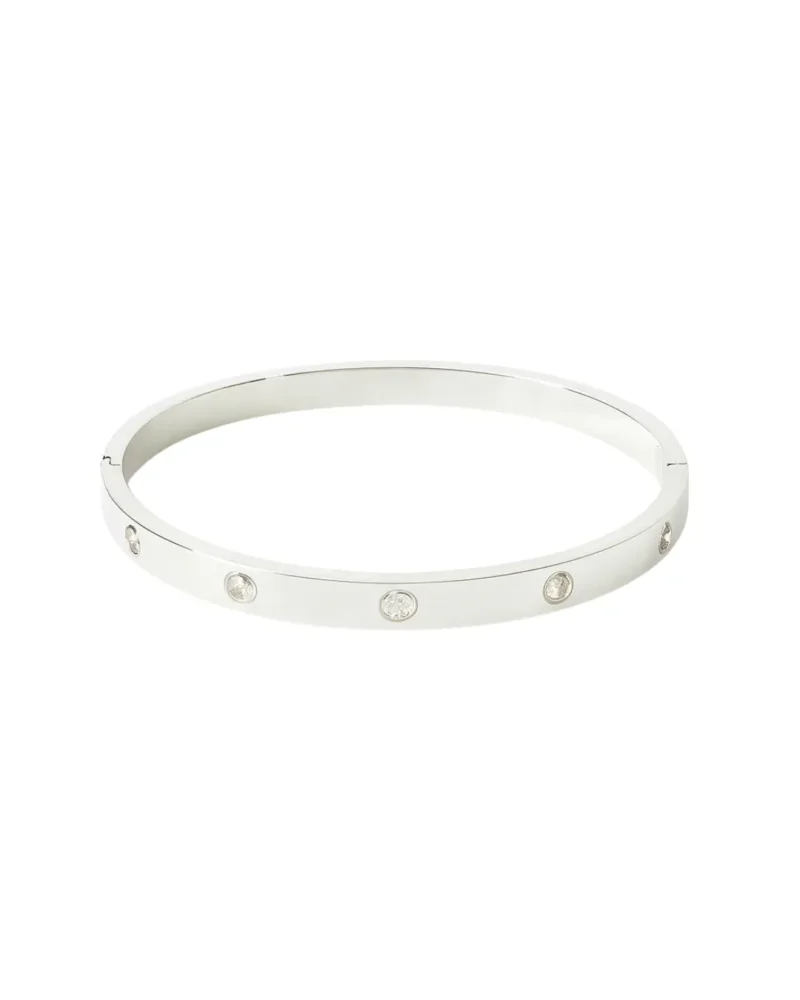 Esclava de acero blanco para mujer con incrustaciones de cubic brillantes