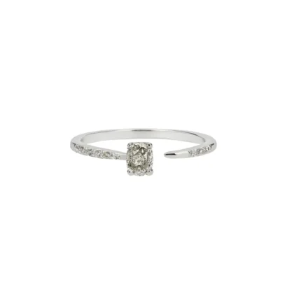 Anillo de acero blanco mini esclava con circonias brillantes – Numena Joyas